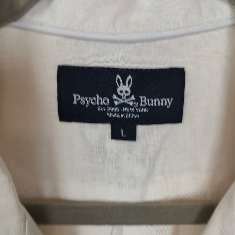 Psycho Bunny Shirt Mens Large White Linen Camp Collar Short Sleeve Resort - Picture 8 of 10